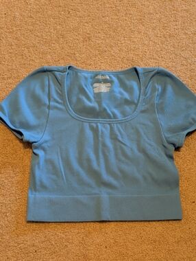 wild fable Bright Blue Ribbed Scoop Neck Crop Top